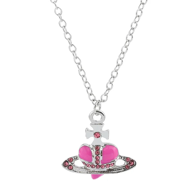 1pc Trendy Fashion Silver Color Chain Necklaces Love Heart Saturn Planet Pendant for Women Accessories Gift