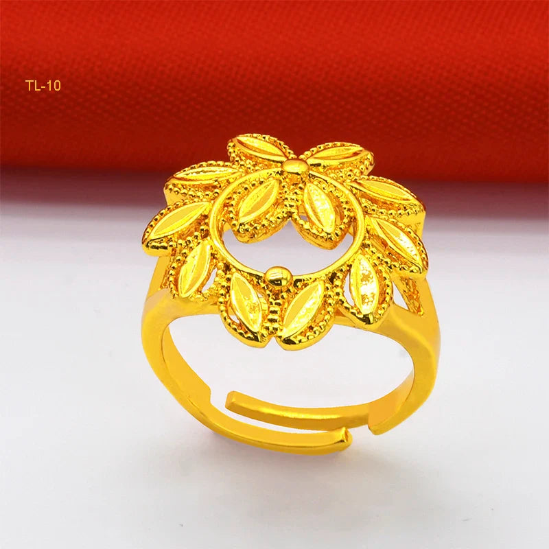 ANIID Ethiopia Dubai Flower Gold Color Arab Rings Resizable For Women Wedding Jewelry African Party Gift Nigerian Jewellery
