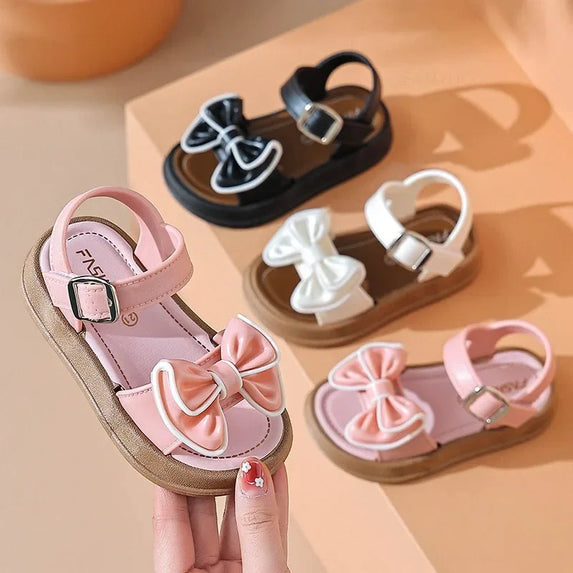 Girls Baby Bow Sandals Summer New Versatile Anti Slip Outdoor Student Princess Sandals Sweet Fashion Summer Kids Beach Sandals