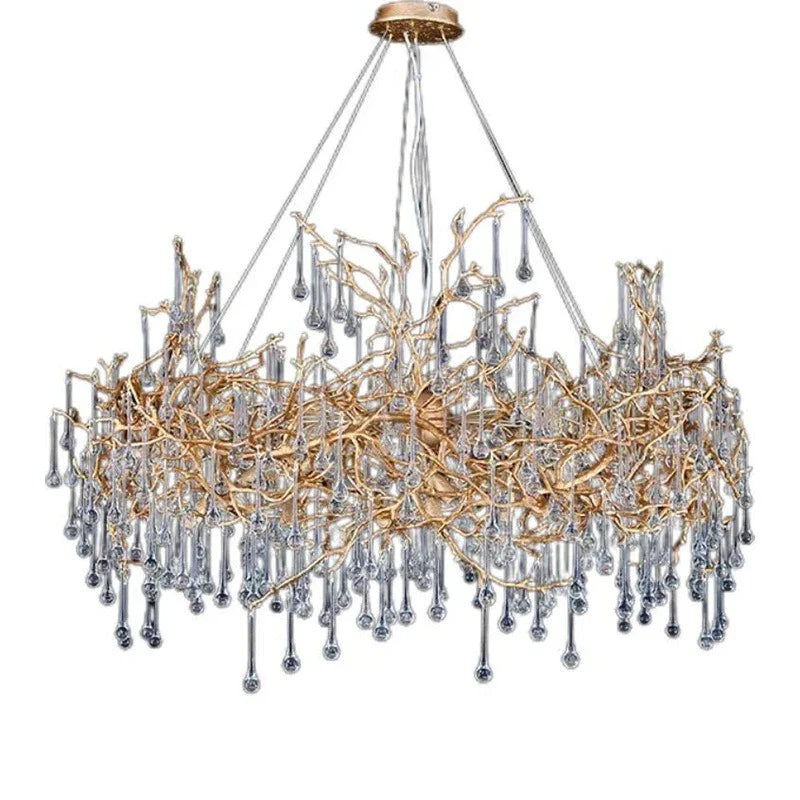 Copper Crystal Chandeliers Luxury Living Room Pendant Light French Villa Atmospheric Pendant Light Restaurant Light Hotel