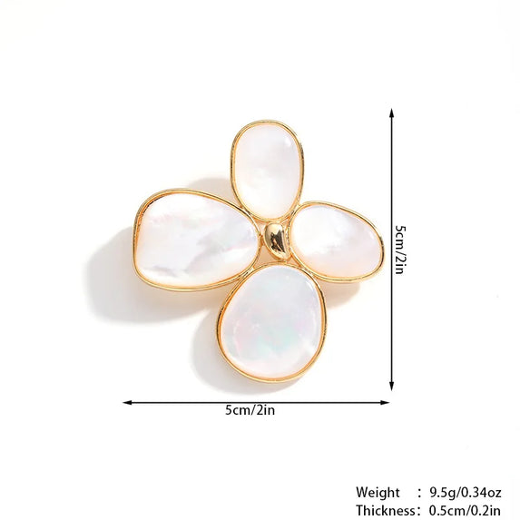 Luxury Pearl Shell Earring Ring Brooch Jewelry Set, Natural Stone Ring & Flower Earring,Women's Elegant Clothing Decoration Gift