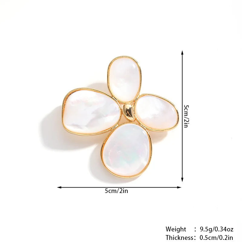 Luxury Pearl Shell Earring Ring Brooch Jewelry Set, Natural Stone Ring & Flower Earring,Women's Elegant Clothing Decoration Gift