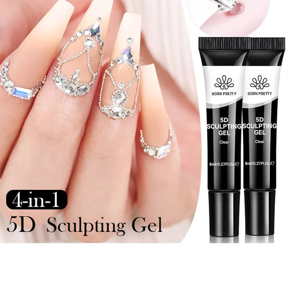 BORN PRETTY 2Pcs/Set 8ml 5D Sculpting Gel with Solid Mirror Powder DIY Nail Embossing Gel for Painting Carving Nails