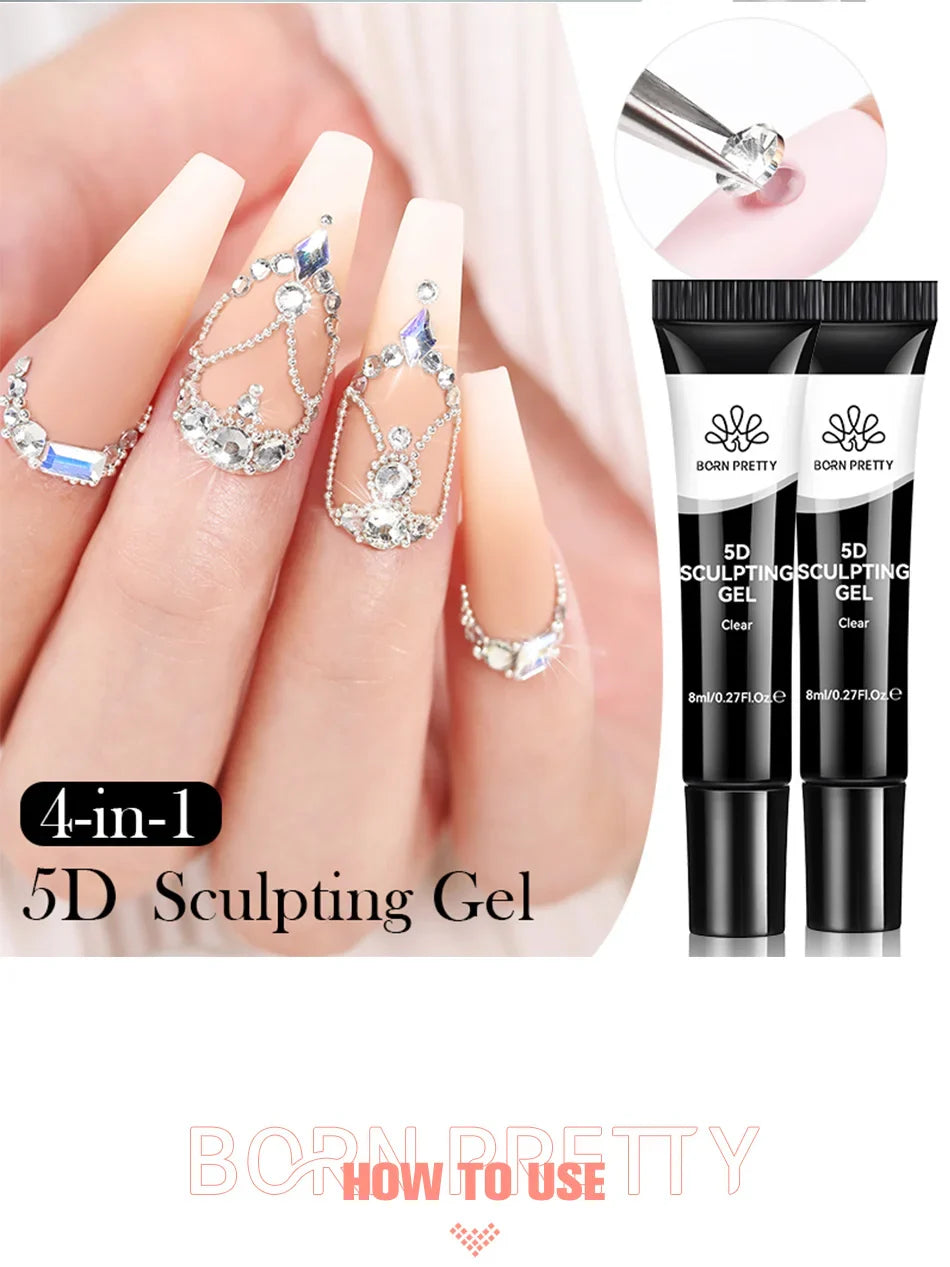 BORN PRETTY 2Pcs/Set 8ml 5D Sculpting Gel with Solid Mirror Powder DIY Nail Embossing Gel for Painting Carving Nails