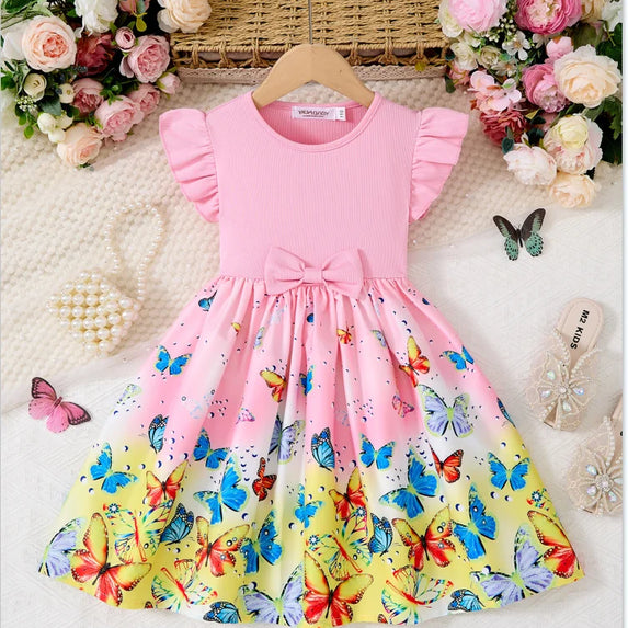 2-10Y Print Splicing Flower Dress Children's Birthday Ruffled Sleeveless Floral Princess Summer Dresses For Baby Sweet Girls