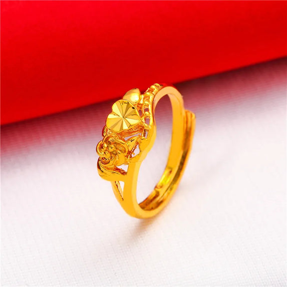 ANIID Ethiopia Dubai Flower Gold Color Arab Rings Resizable For Women Wedding Jewelry African Party Gift Nigerian Jewellery