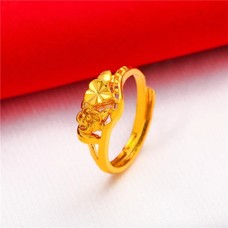 ANIID Ethiopia Dubai Flower Gold Color Arab Rings Resizable For Women Wedding Jewelry African Party Gift Nigerian Jewellery