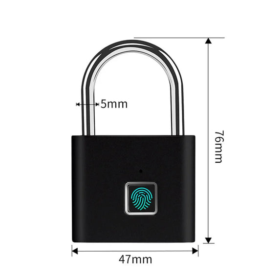 Smart Fingerprint Padlock Waterproof Zinc Alloy Biometric Padlocks With Buit-in Rechargeable Battery USB Charge