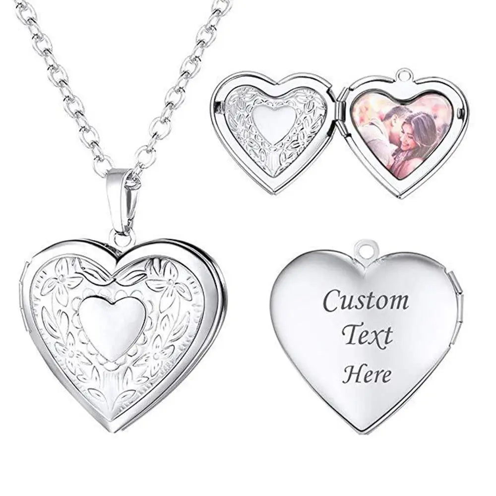 New Fashion Unisex Titanium Steel Necklace Heart Shaped Photo Picture Locket Lover Friend Pendant Chain Jewelry Accessoires