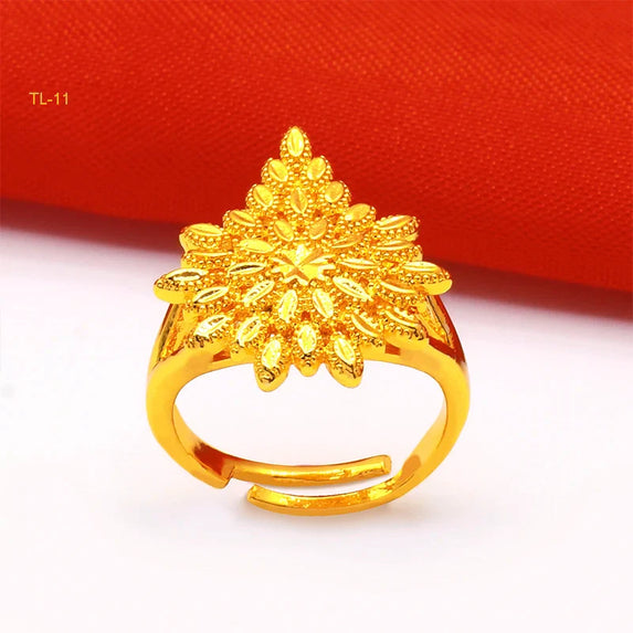 ANIID Ethiopia Dubai Flower Gold Color Arab Rings Resizable For Women Wedding Jewelry African Party Gift Nigerian Jewellery