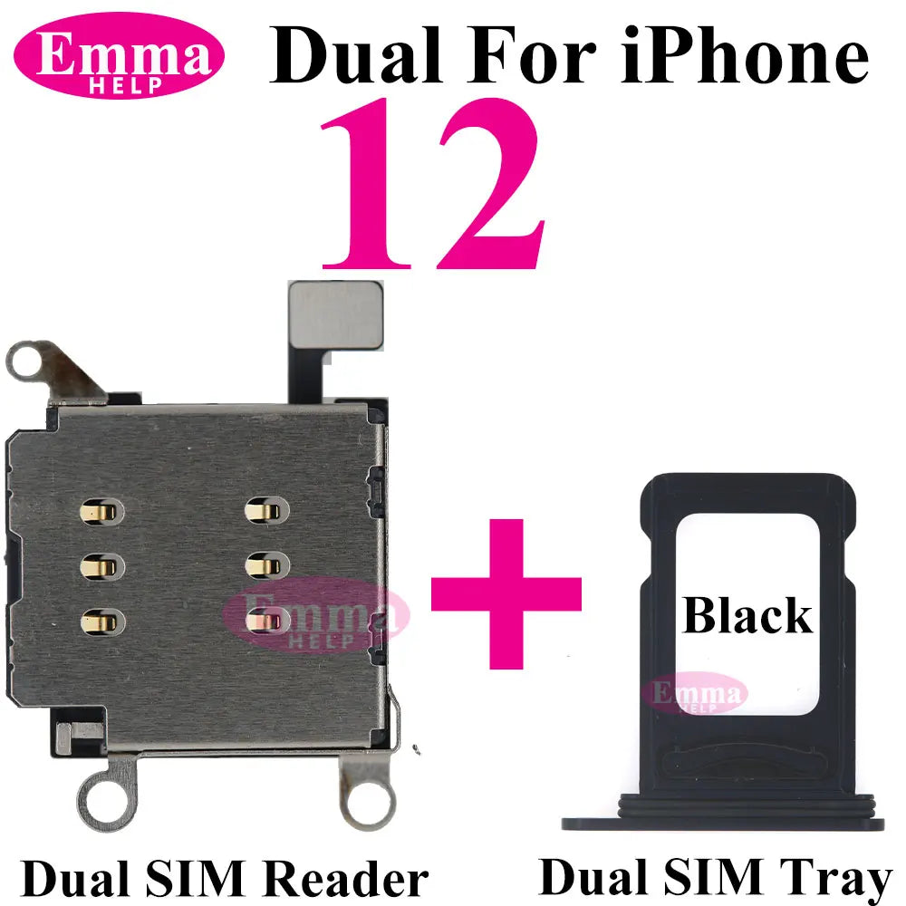 EmmaHelp 1set Dual Sim Card Reader Connector Flex Cable + Tray Slot Holder Adapter for iPhone 11 12 13 14 15 Pro Max XR XSMax