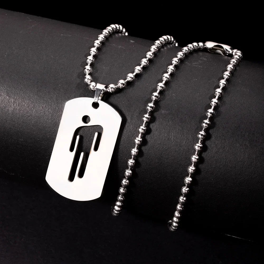 Fashion Skew Head Tag Stainless Steel Pendant Necklaces for Men Women Wholesale Hip Hop Jewelry