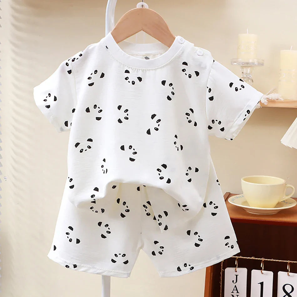 1-10 Years Soft Kids 2-Piece Set Breathable Short Sleeve Shorts for Playtime Toddler Outfit Clothes for Playground and School