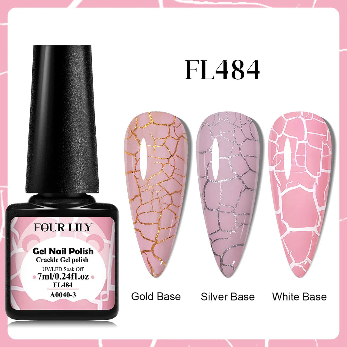 Four Lily 7ml Crackle Gel Nail Polish Hybrid Natural Dry DIY Nail Art Cracking Gel Polish Semi Permanent Soak Off Varnish Design