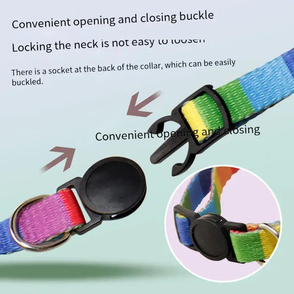 Hereyougo Pet Stylish Rainbow Bow Tie Cat Collar Breakaway Nylon with Pride Pattern Design for Pet Dogs and Cats