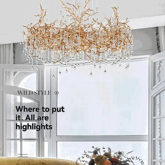 Copper Crystal Chandeliers Luxury Living Room Pendant Light French Villa Atmospheric Pendant Light Restaurant Light Hotel