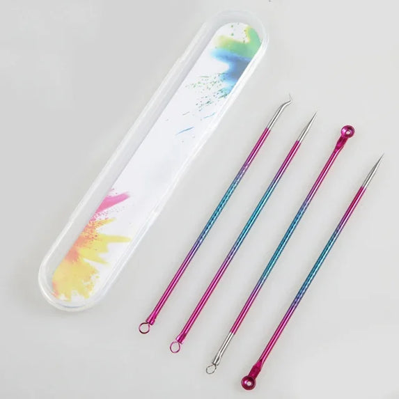 4Pcs Pimple Popper Tool Kit, Blackhead Remover Acne Needle Tools Set Removing Care Comedone Whitehead Popping Zit Skin Care Tool
