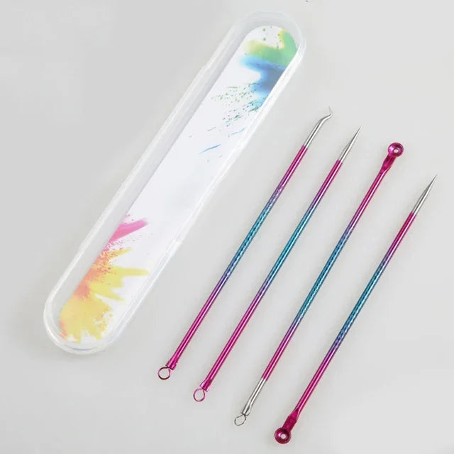4Pcs Pimple Popper Tool Kit, Blackhead Remover Acne Needle Tools Set Removing Care Comedone Whitehead Popping Zit Skin Care Tool