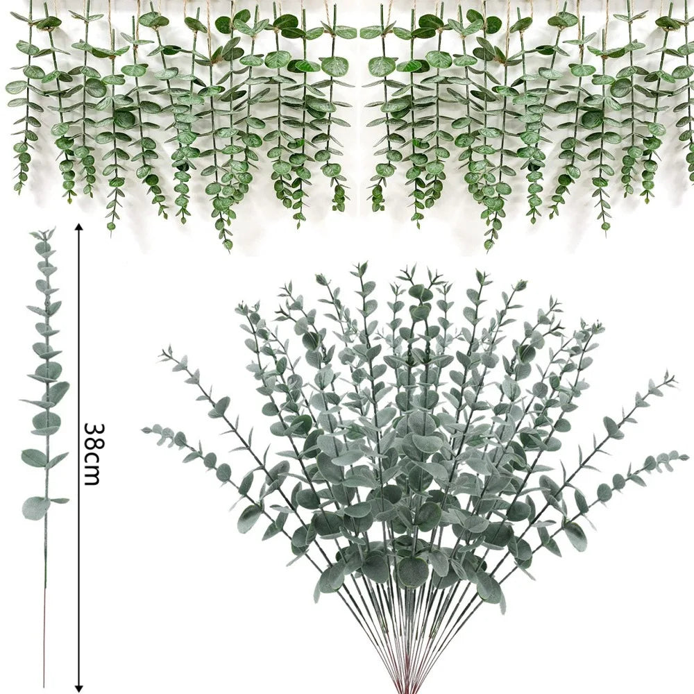 Yannew 12pcs Artificial Eucalyptus Stems Silver Dollar Greenery Fake Plants for Wedding Bouquet Floral Arrangement Home Decor