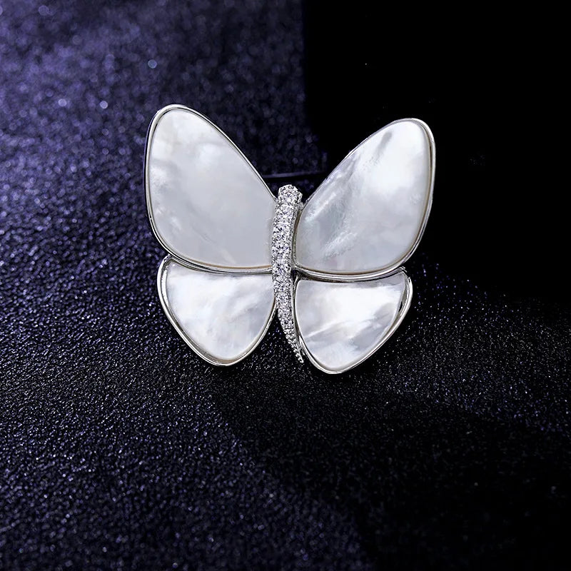 Luxury Pearl Shell Earring Ring Brooch Jewelry Set, Natural Stone Ring & Flower Earring,Women's Elegant Clothing Decoration Gift