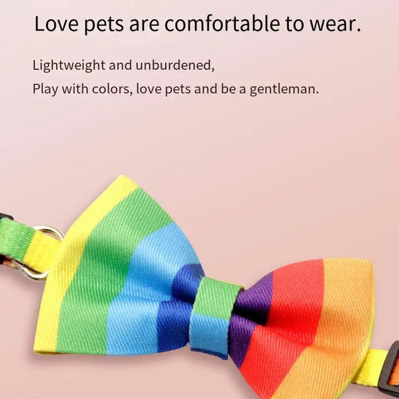 Hereyougo Pet Stylish Rainbow Bow Tie Cat Collar Breakaway Nylon with Pride Pattern Design for Pet Dogs and Cats