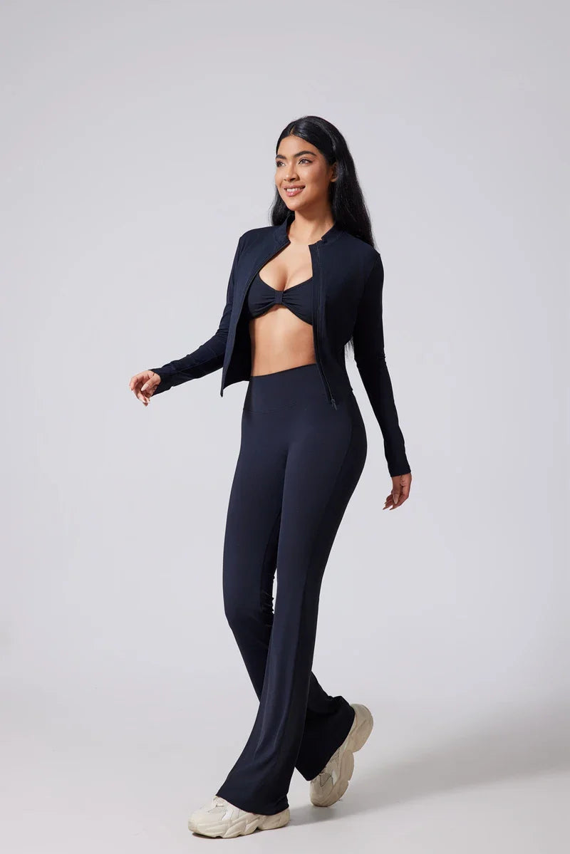 DIAS FIT JOY Women's Hip lifting flared pants high waisted yoga fitness pants sports micro flared yoga pants wide leg pants