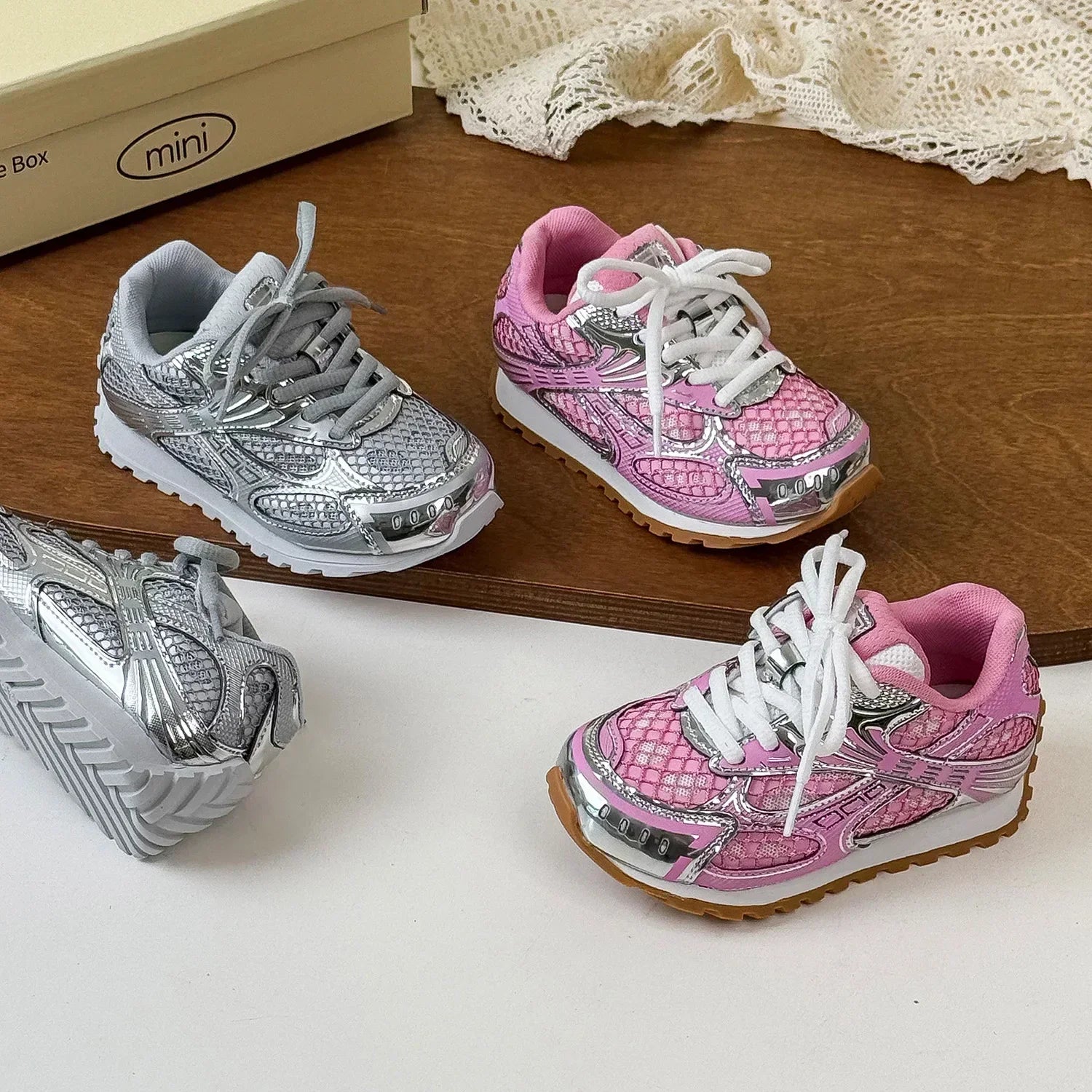 2025 Spring Toddler Kid Breathable Orbit Metallic Rubber Mesh Sneaker Children Casual Fashion Shoe Boy Girl Sports Walking Shoes