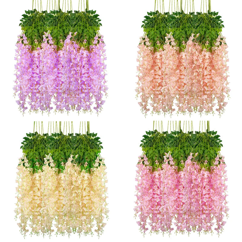 12pcs Artificial Flowers Silk Wisteria Vine Fake Silk Hanging Flower for Wedding Party Garden Outdoor Greenery Home Wall Decor