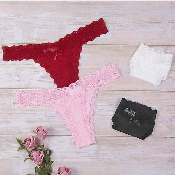 Lace Floral Women Panties Low Waist Breathable Briefs Female Thong Underwear Solid Sexy G-String Transparent Panty