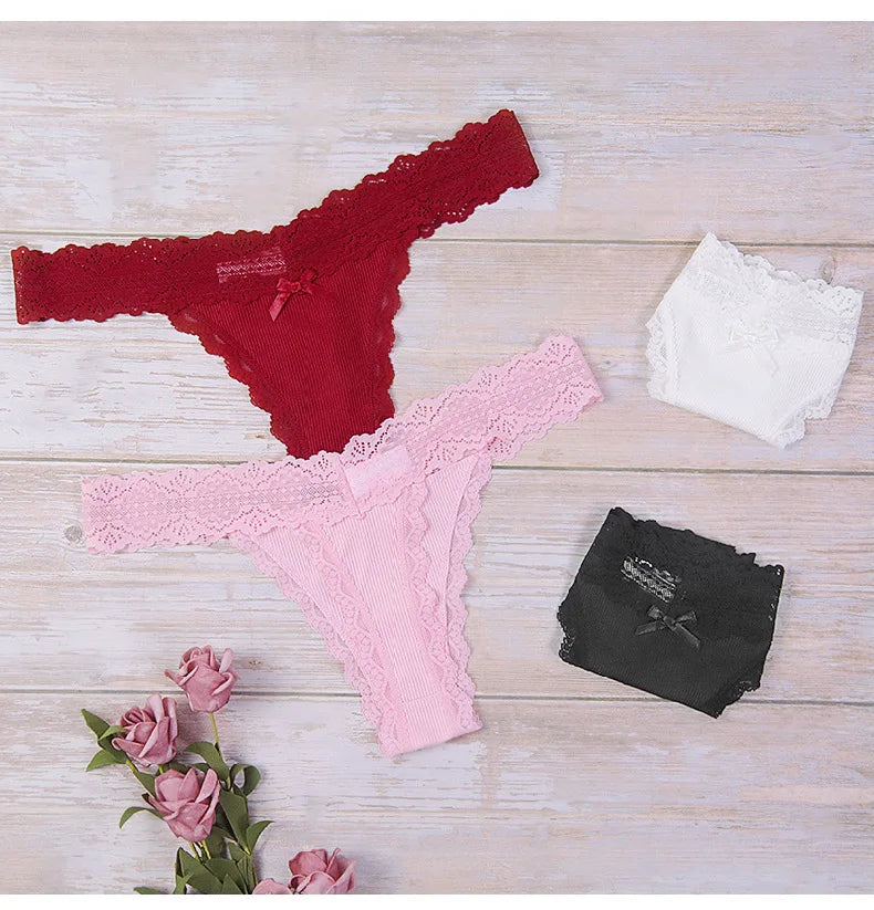 Lace Floral Women Panties Low Waist Breathable Briefs Female Thong Underwear Solid Sexy G-String Transparent Panty
