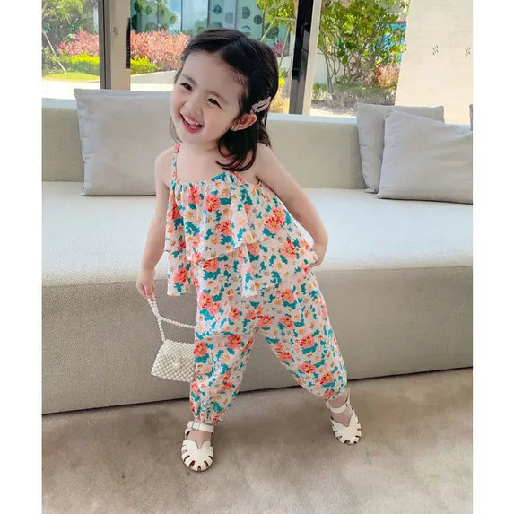 2024 Summer New baby Girls' Suits Cute Floral Vest And Anti-Mosquito Pants Children Clothing Sets Fashion Kids Outfit