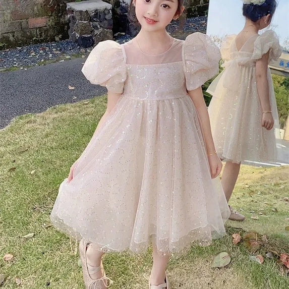 2024 Summer New Style Women's Baby Princess Dress Puffy Sleeves Trendy Girls Casual Dresses Woodland Theme Design