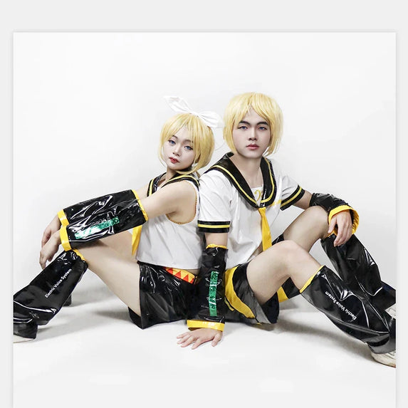 UWOWO Kagaminee Rin/Len Cosplay with Ears Collab Series: Kagaminee Rin Len Cosplay Top Shorts Costumes Cosplay Outfit