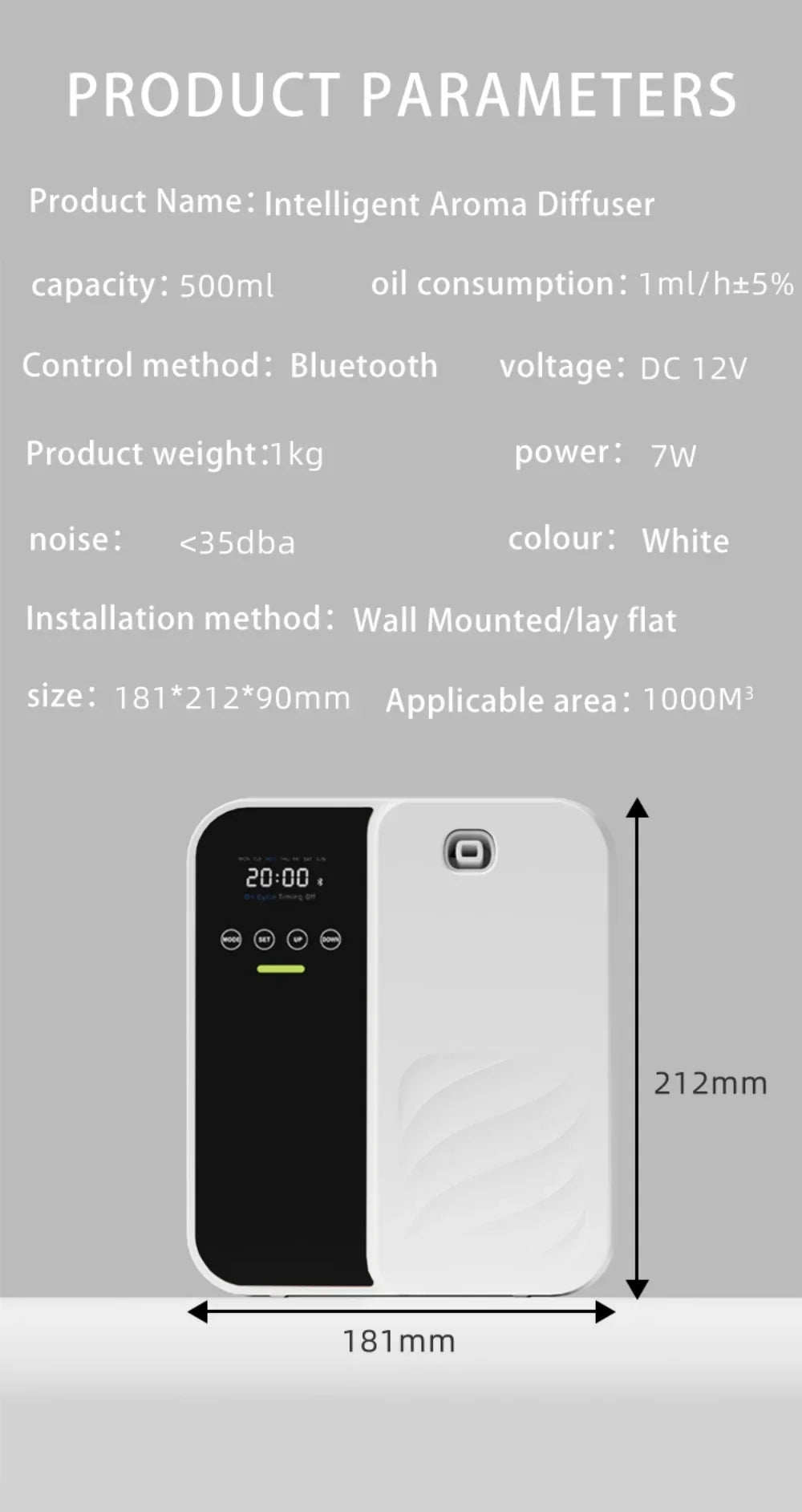 Wall Mounted Aroma Diffuser500ML Commercial Hotel Fragrance Machine Bar KTV Automatic Waterless Essential Oil Nebulizer Diffuser
