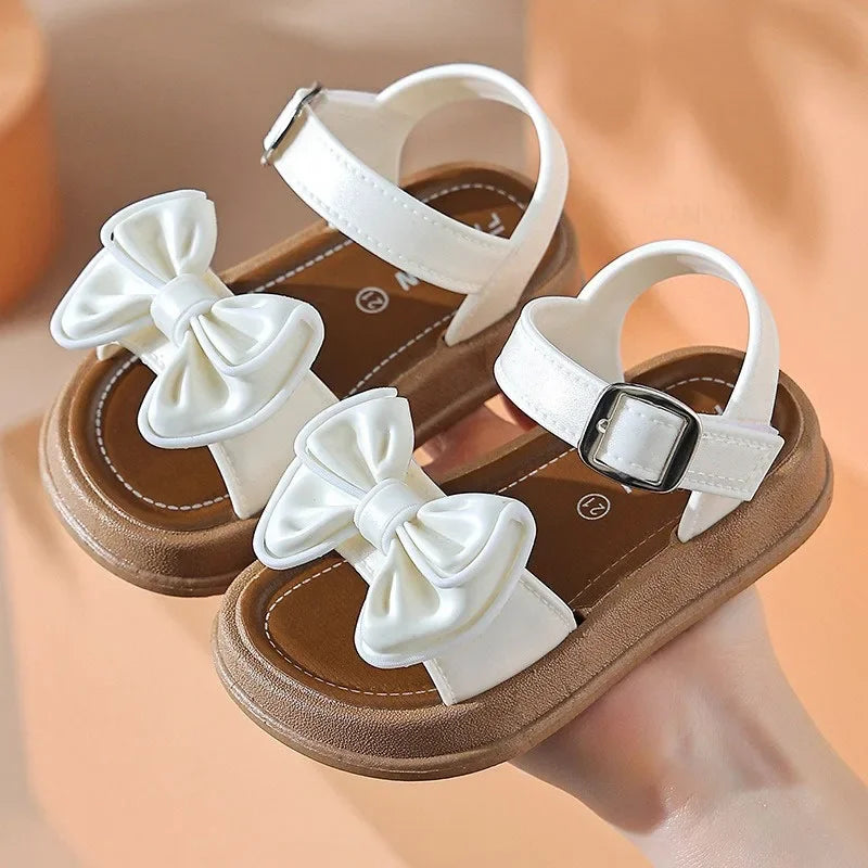 Girls Baby Bow Sandals Summer New Versatile Anti Slip Outdoor Student Princess Sandals Sweet Fashion Summer Kids Beach Sandals