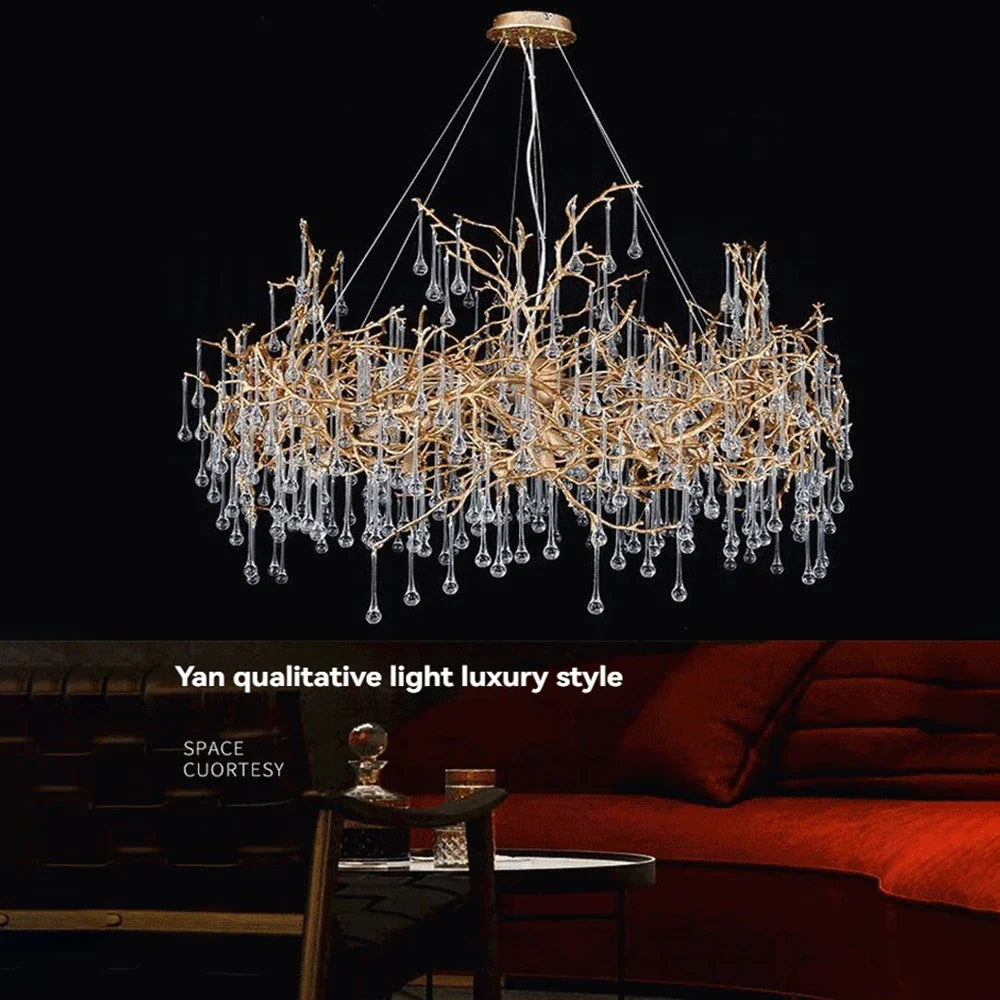 Copper Crystal Chandeliers Luxury Living Room Pendant Light French Villa Atmospheric Pendant Light Restaurant Light Hotel
