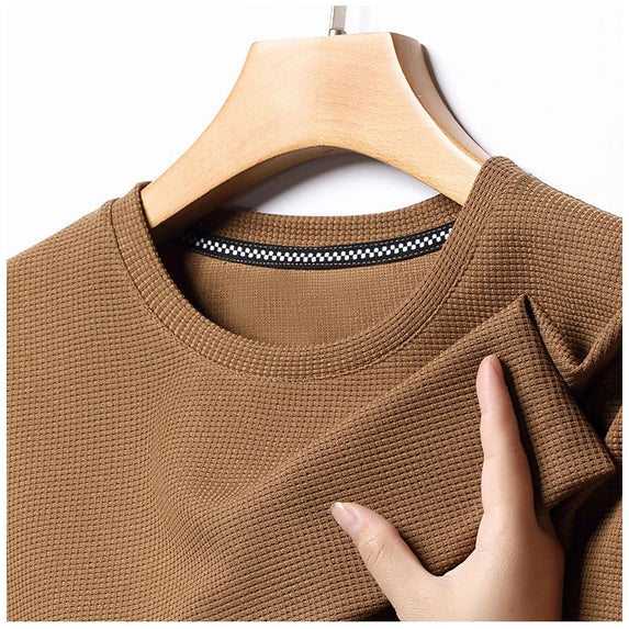 New Summer Waffle Round Neck Short Sleeved T-shirt for Men's Short Sleeved Top