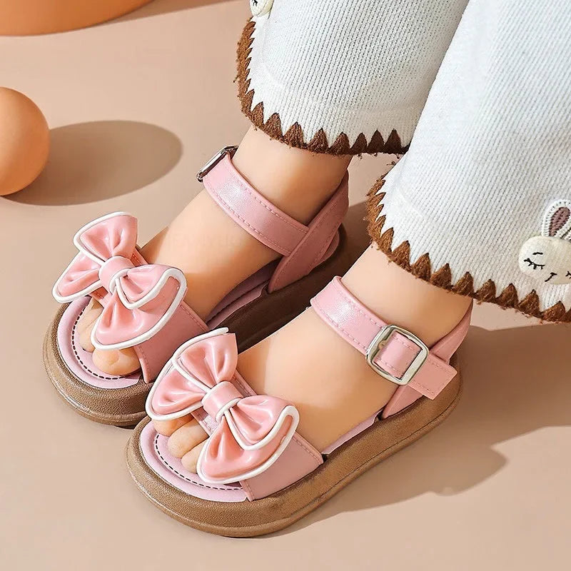 Girls Baby Bow Sandals Summer New Versatile Anti Slip Outdoor Student Princess Sandals Sweet Fashion Summer Kids Beach Sandals