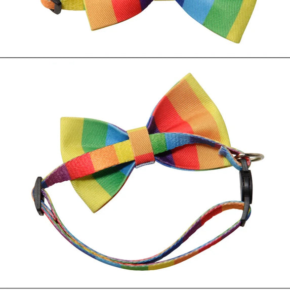 Hereyougo Pet Stylish Rainbow Bow Tie Cat Collar Breakaway Nylon with Pride Pattern Design for Pet Dogs and Cats