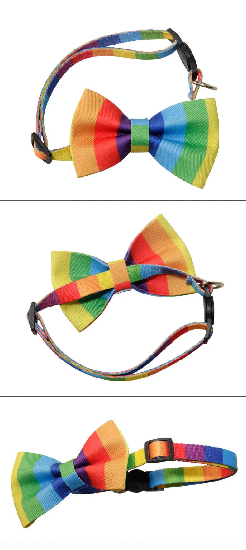 Hereyougo Pet Stylish Rainbow Bow Tie Cat Collar Breakaway Nylon with Pride Pattern Design for Pet Dogs and Cats