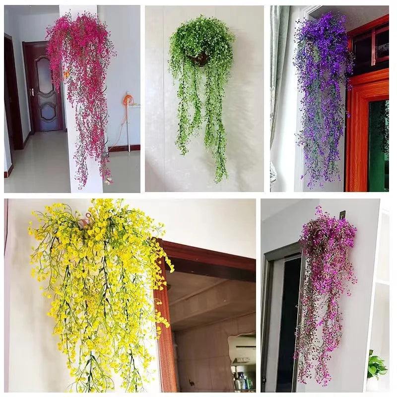 Hand Made Wicker Rattan Flower Planter Wall Hanging Wicker Rattam Basket Garden Vine Pot Plants Holder Garden Pots Wall Planter