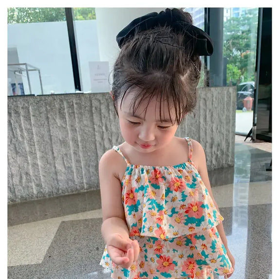 2024 Summer New baby Girls' Suits Cute Floral Vest And Anti-Mosquito Pants Children Clothing Sets Fashion Kids Outfit