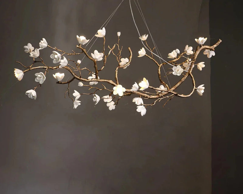 New Italian Light Luxury Ceramic All Copper Branch Living Room Ceiling Light Hotel Restaurant Sales Department Staircase Light