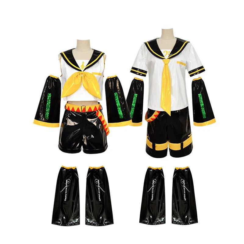 UWOWO Kagaminee Rin/Len Cosplay with Ears Collab Series: Kagaminee Rin Len Cosplay Top Shorts Costumes Cosplay Outfit