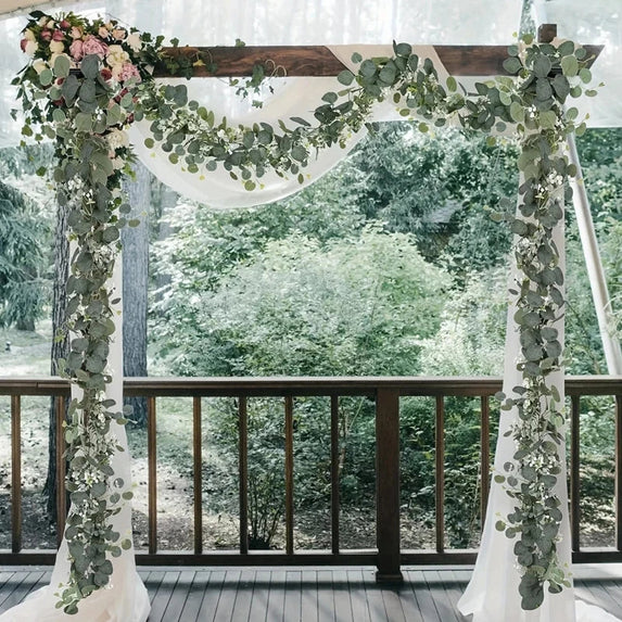 Artificial Eucalyptus Leaves Greenery Garland Faux Plant Spring Vines with White Flowers Berries for Wedding Home Party Decor