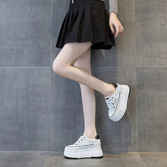 Fujin 9cm Cow Suede Genuine Leather Women Vulcanized Shoes Platform Wedge Skate Boarding High Brand Heels Casual Summer Shoes