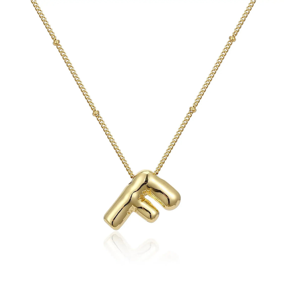 LATS Gold Plated Metal Chunky Alphabet Balloon Bubble Initial Letter Pendant Necklace for Women Men Boy Fashion Jewelry