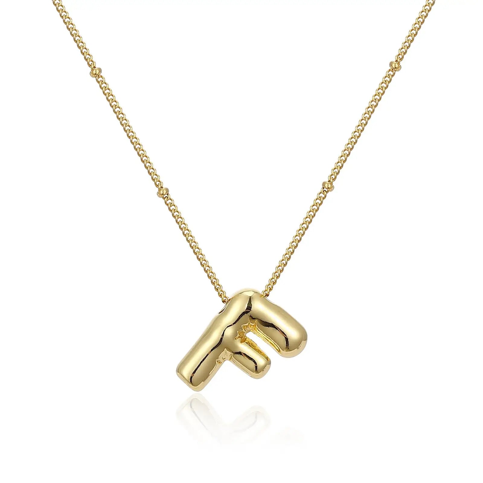 LATS Gold Plated Metal Chunky Alphabet Balloon Bubble Initial Letter Pendant Necklace for Women Men Boy Fashion Jewelry