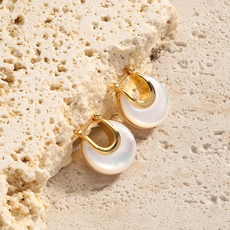 Luxury Pearl Shell Earring Ring Brooch Jewelry Set, Natural Stone Ring & Flower Earring,Women's Elegant Clothing Decoration Gift