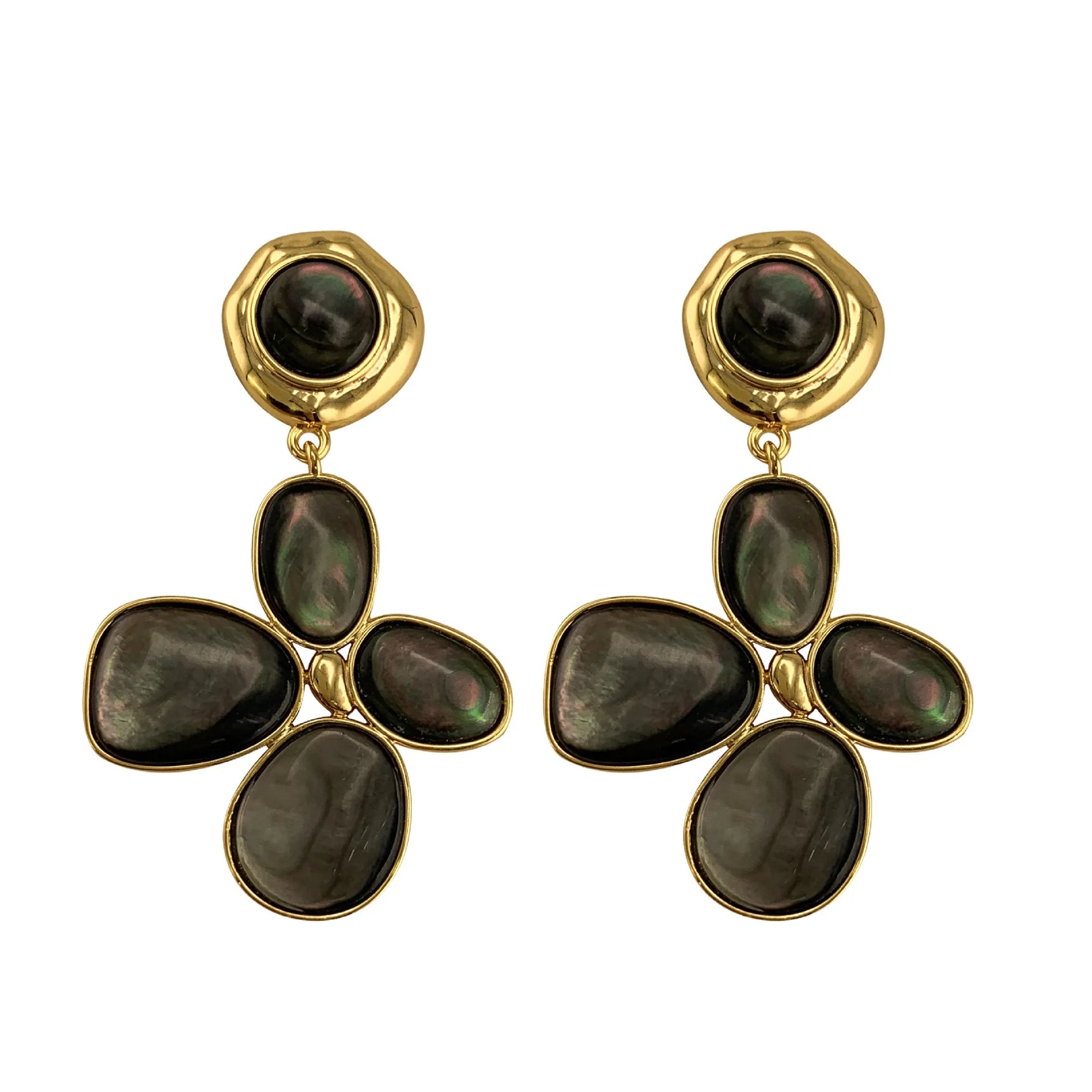 Luxury Pearl Shell Earring Ring Brooch Jewelry Set, Natural Stone Ring & Flower Earring,Women's Elegant Clothing Decoration Gift